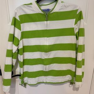 Onque Casuals Lime Green and White Striped Polo